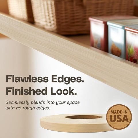 Edge Supply Birch 3/4 in x 50 ft Roll – Pre-Glued Iron On Wood Veneer Tape – Wood Veneer Edge Banding Tape with Hot Melt Adhesive, Smooth Sanded Finish Ideal for Furniture & DIY, Made in USA