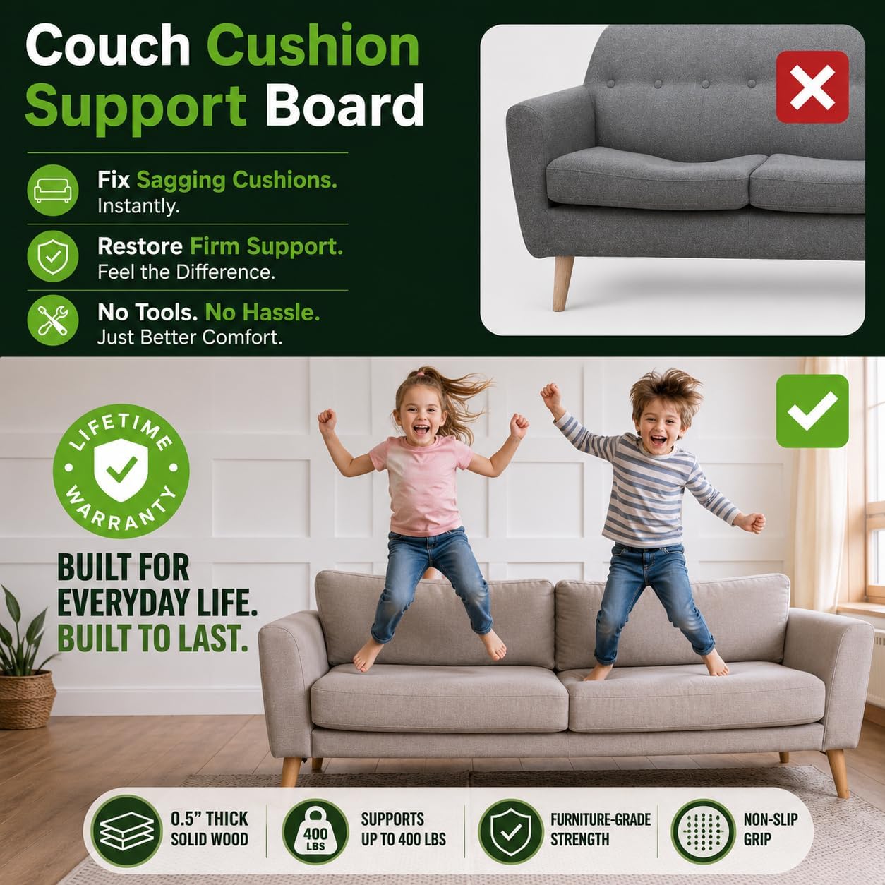 BEN'SHOME Loveseat Cushion Support Board, Sagging Couch 38-45" x 19.7"