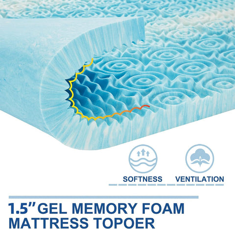 SINWEEK Mattress Topper 5-Zone Memory Foam Mattress Topper Pressure Relieve Soft Mattress Pad, CertiPUR-US Certified, 1.5 Inch Twin Size, Blue