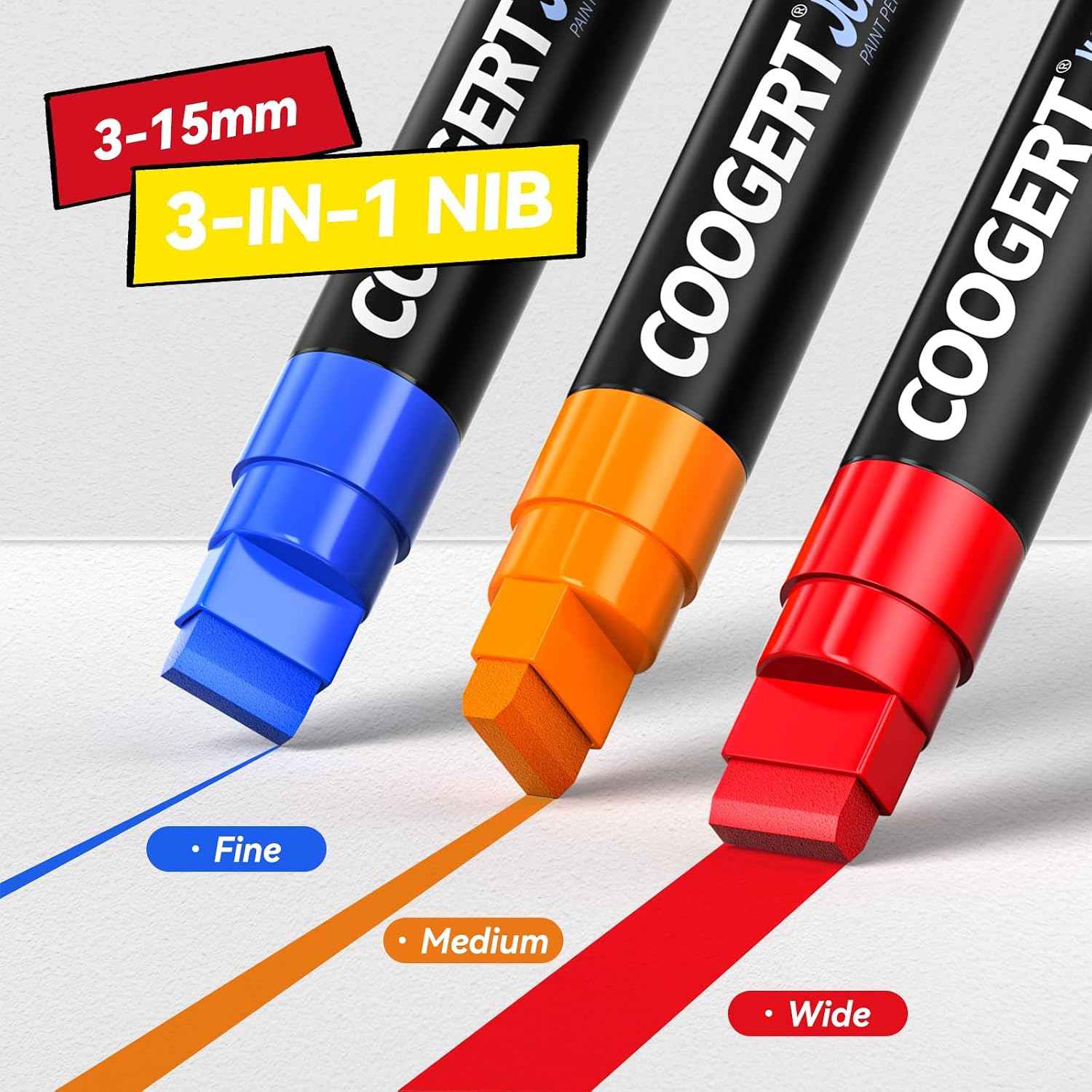 Coogert 3Pcs Coffee Jumbo Poster Markers, 15MM Thick Permanent Acrylic Graffiti Markers, Wide Tip Paint Marker for Canvas, Posters Board, Fabric, Window, Glass, Wood, Teachers,Banner painting supplies