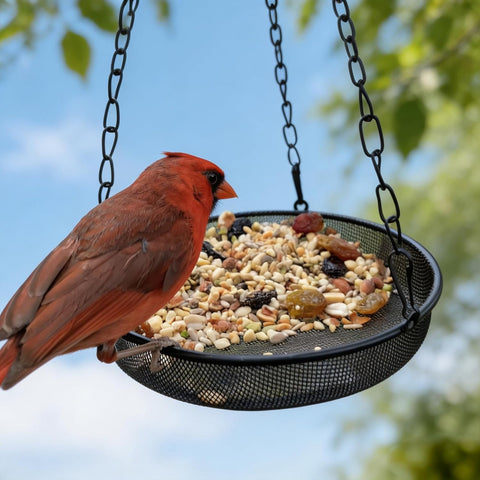 Bird Feeder, Hanging Bird Feeders for Outdoors Metal Mesh Birdfeeder Tray