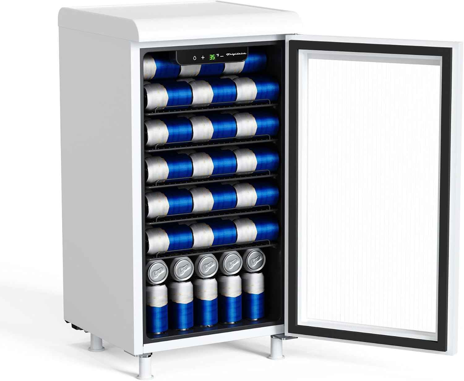 Frigidaire, 3.0 cu ft, 87 Can/26 Bottle Retro Cooler, Wine/Beverage Center Fridge, Built-in Bar Top, Fluted Glass Door