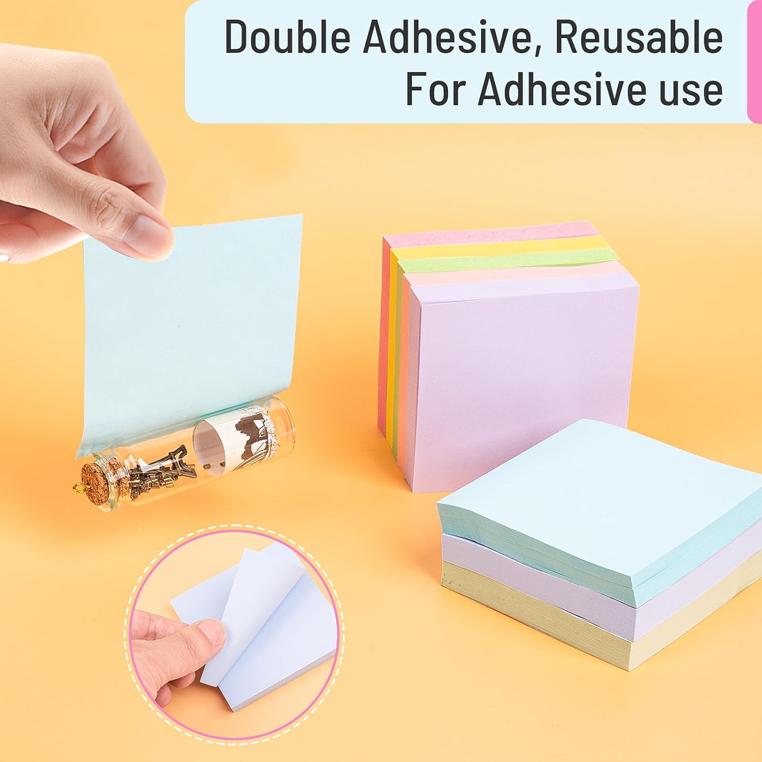 Sticky Notes 3x3 in, 8 Pastel Self-Stick Pads, 800 Sheets for School Office