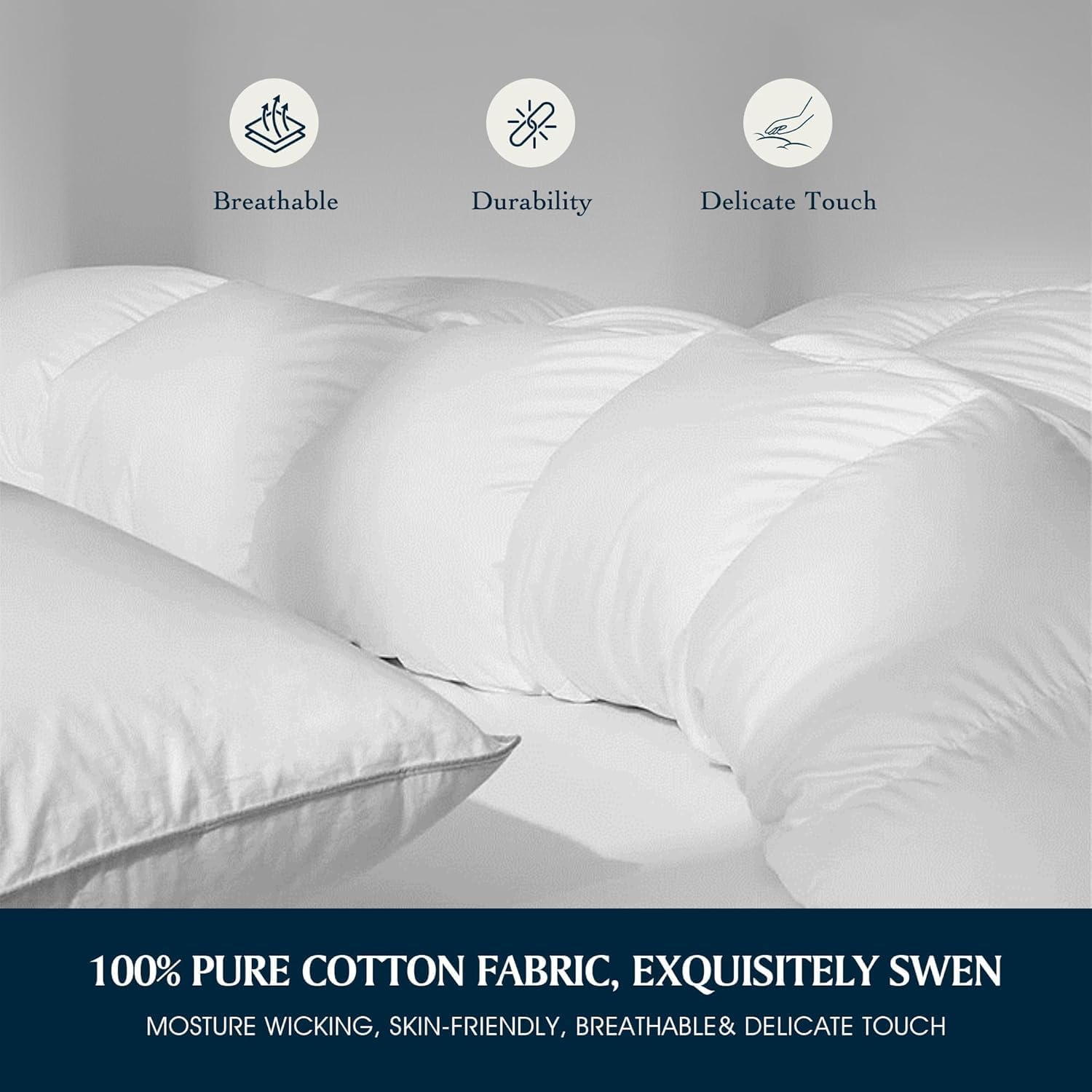 Serta Goose Feather Down Fiber Comforter Twin Size - 100% Cotton Cover Duvet Insert - Hotel Luxury Hypoallergenic Bedding Comforter Light Warmth 68 x 90 Inch White