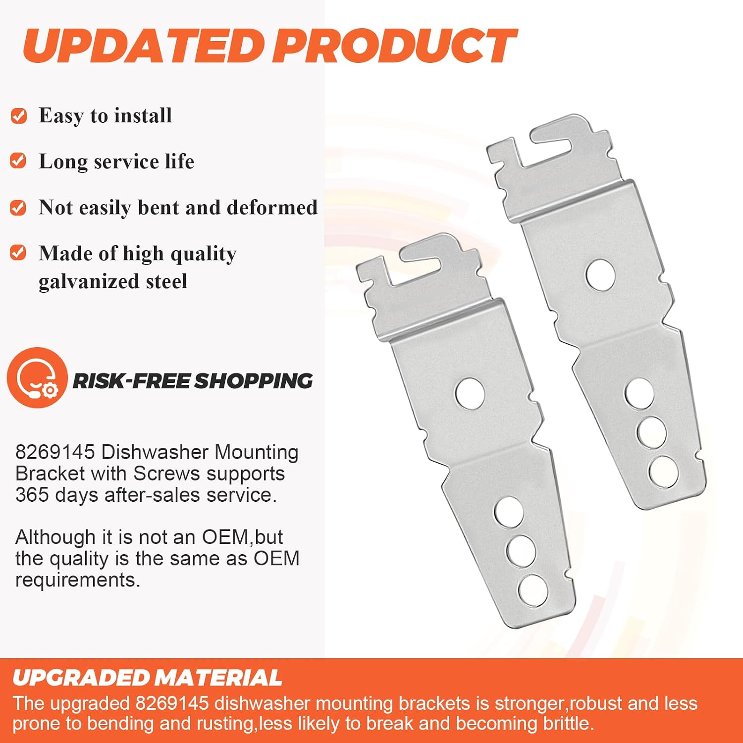 2 Pack 8269145 Dishwasher Mounting Bracket with Screws - Fit for Whirlpool Kenmore Kitchen-Aid Dishwasher, Replace WP8269145 WP8269145VP Undercounter Dishwasher Bracket 365 Days Warranty by Beaquicy