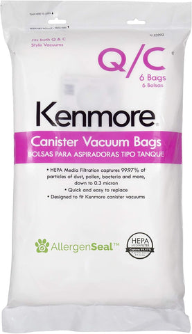Kenmore 53292 Type Q HEPA Replacement Dust Bags, 6 Count