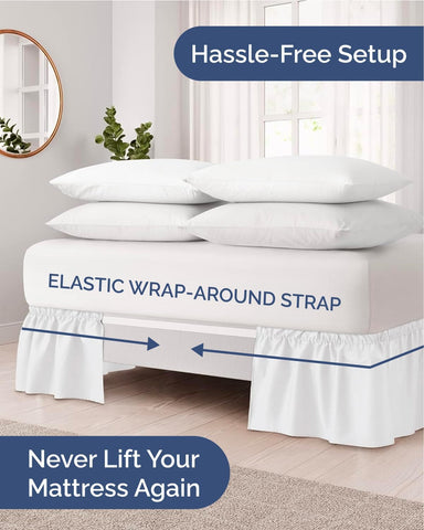 Wrap Around Dust Ruffle Bed Skirt, Queen Size Beds - 14 Inch Drop, White