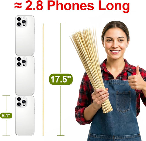 Bamboo Smores Sticks (50 Pcs), 17.5" Marshmallow Roasting Sticks for Fire Pit, 5mm Heavy Duty Wooden Skewers for Smore Hot Dog Barbecue Thick Sticks for Campfire Grilling Camping Bonfire