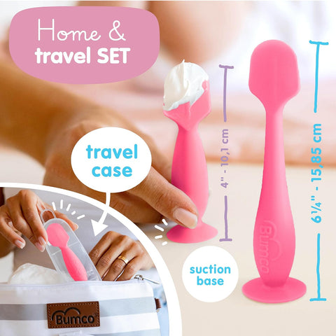 Bumco Baby Bum Brush + Travel Diaper Cream Spatula Set With Case (Pink)