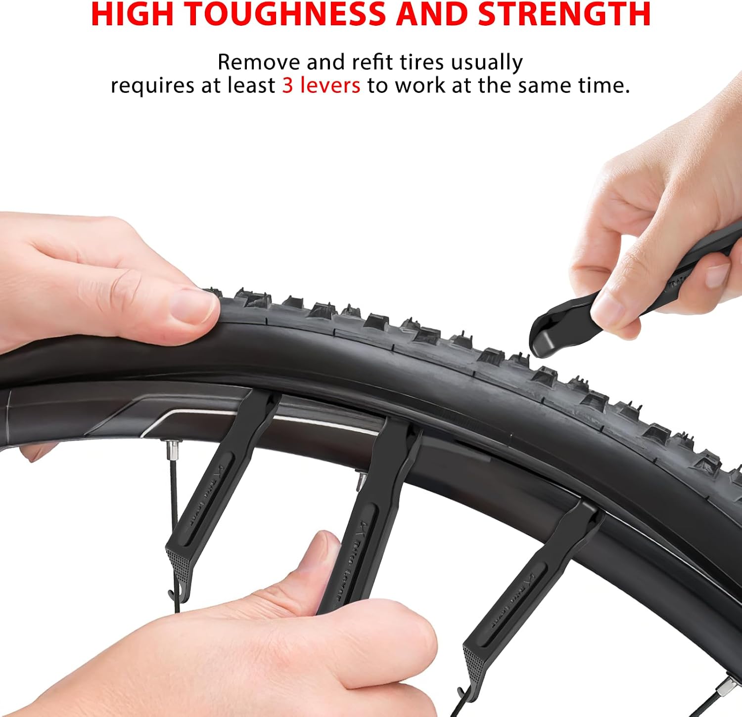 Bike Tire Levers - Ultra Strong PC Plastic Bicycle Tire Removal Changing Tool for Road or Mountain Bike Tires - Set of 4 (Black)