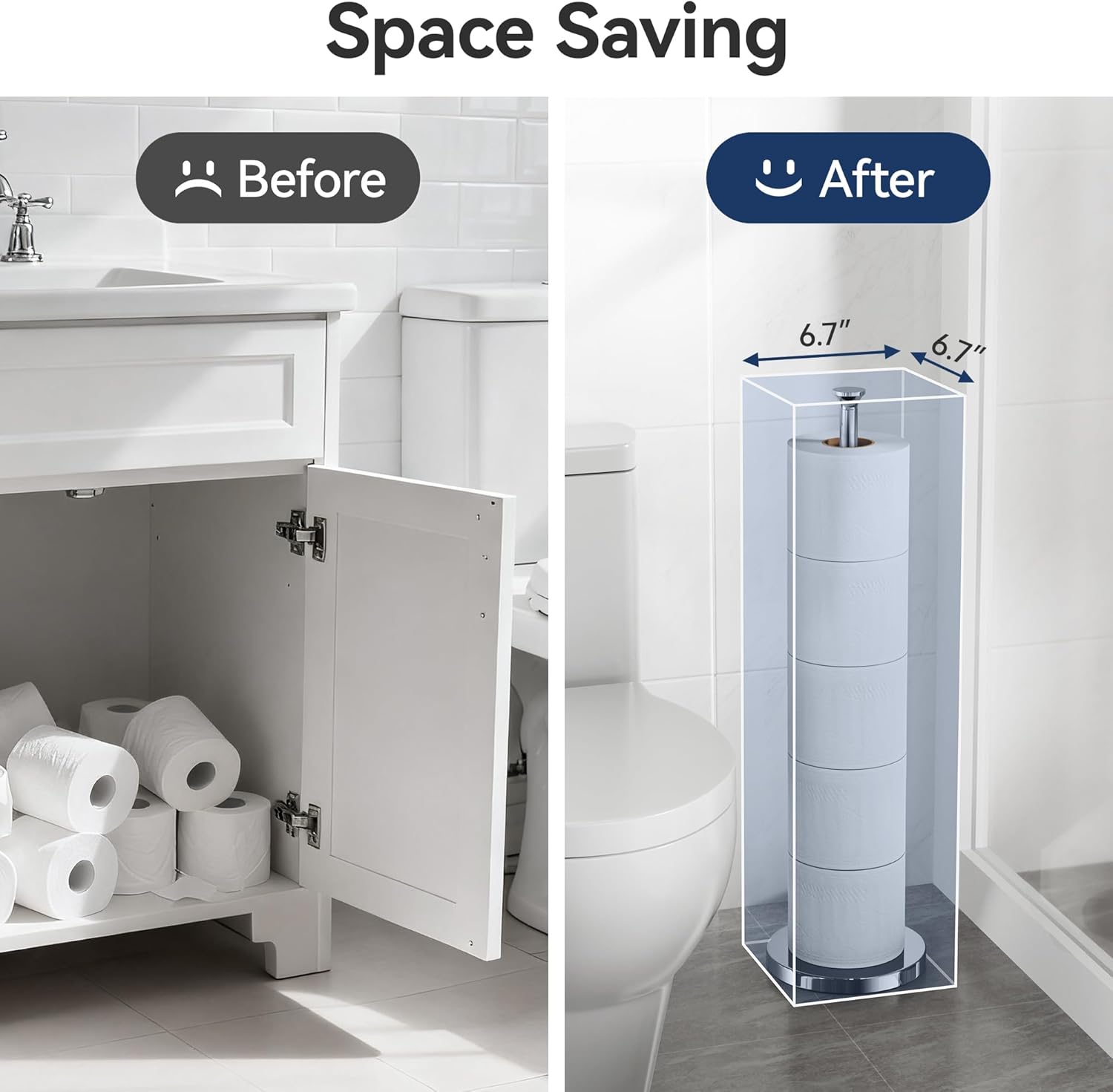 Toilet Paper Holder Stand(with Reserve Function), Free-Standing Spare Rolls Storage Holder, Stainless Steel, Modern Design