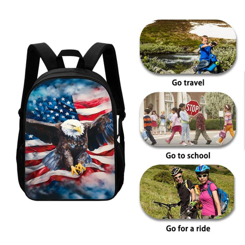 American Flag Eagle Print Backpack Kids Boys Kawaii Elementary Boys School Bag Bookbag Lightweight Daypack