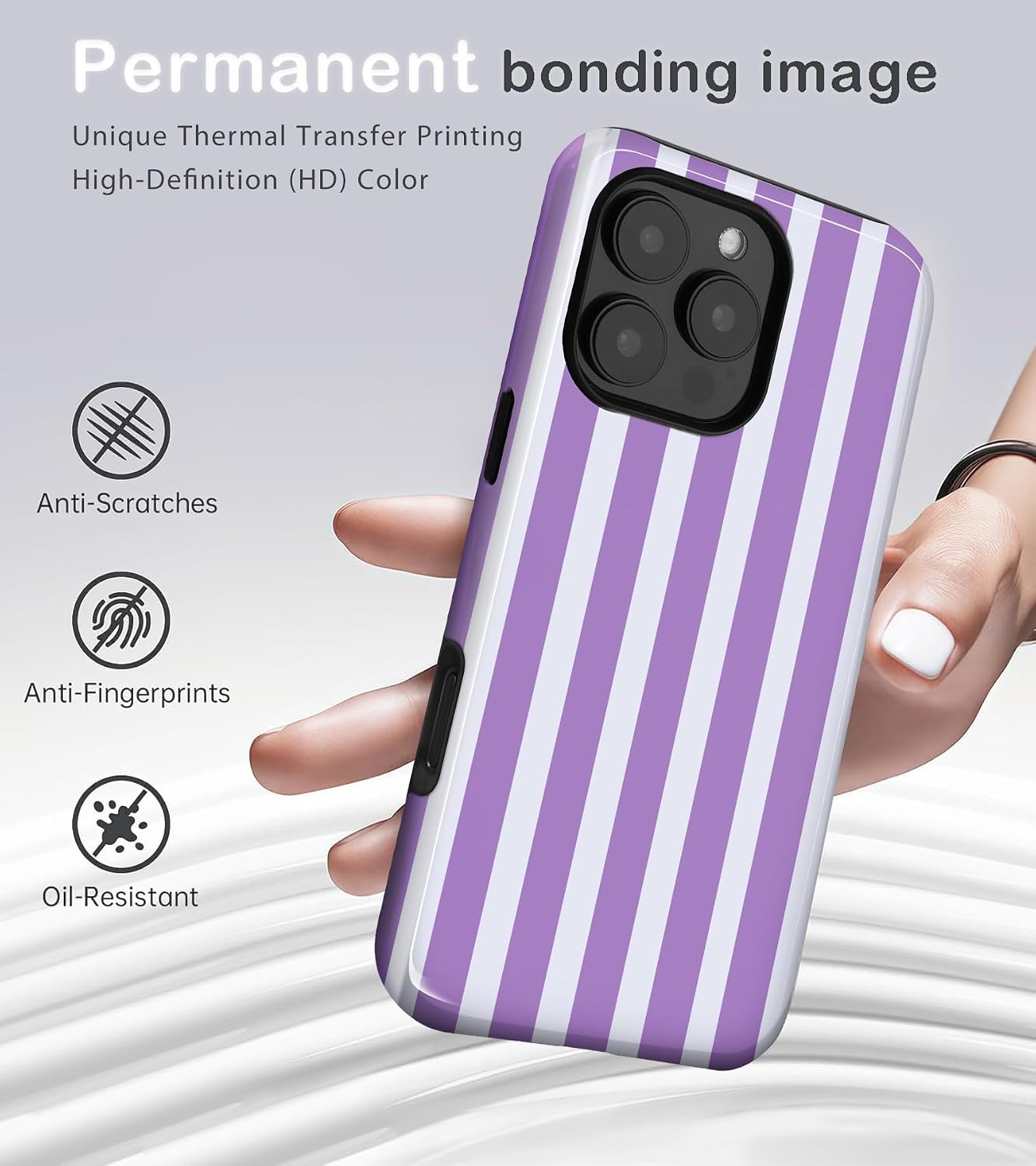 for iPhone 16 Pro Max Cute Striped Phone Case, Purple