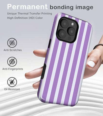 for iPhone 16 Pro Max Cute Striped Phone Case, Purple