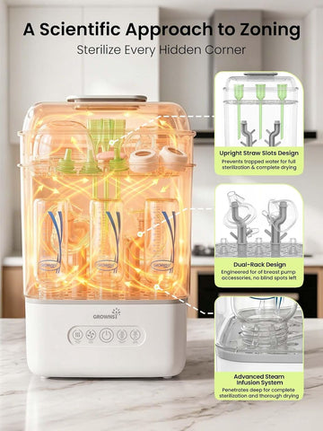 GROWNSY Baby Bottle Sterilizer and Dryer, 3-Tier, with Travel Kit