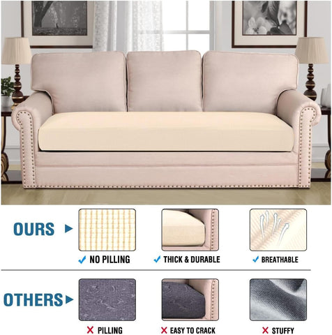 H.VERSAILTEX Super Stretch Individual Seat Cushion Covers Sofa Covers Couch Cushion Covers Slipcover Sets Thick Jacquard Textured Twill Fabric (1 Piece Sofa Cushion Cover, Butter Cream)