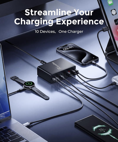 USB C Charging Station 10 Port with 4 Cables,245W GaN Charger Block