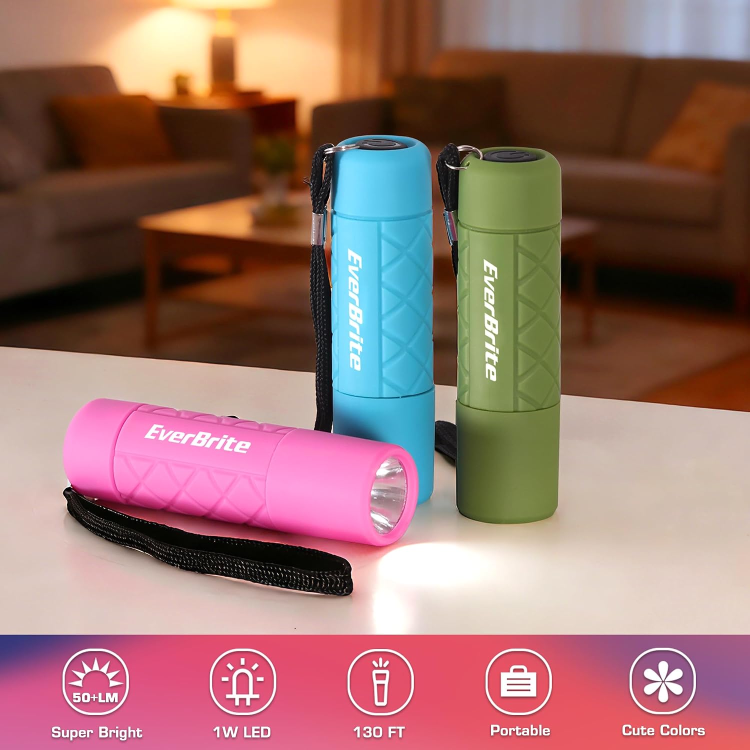 EverBrite 3-Pack Mini LED Flashlights with 9 AAA Batteries & Lanyards