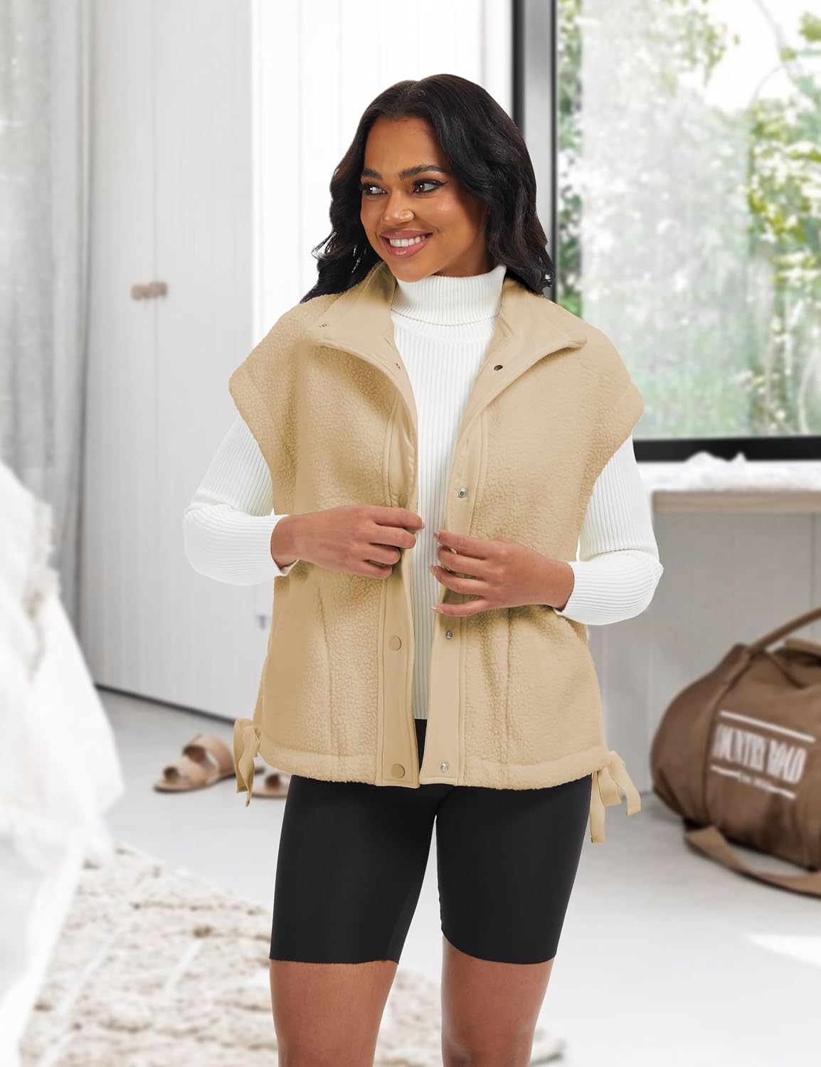Womens Oversized Sherpa Fleece Vest Casual Sleeveless Jacket