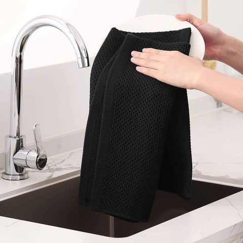 Homaxy 100% Cotton Oversized Waffle Weave Kitchen Towels 6-Pack, Black