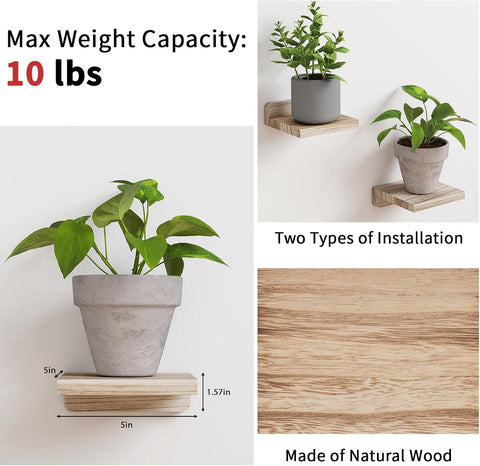 Fixwal Small Floating Shelves for Wall (Light Carbonized, Set of 4, 5 Inch)