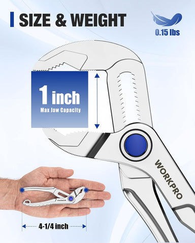 WORKPRO Mini Water Pump Pliers, 4-Inch Groove Joint Pliers for Tight Spaces
