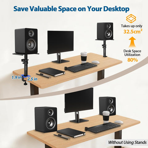 Vondynote Set of 2 Desktop Clamp Speaker Stands Short Studio Monitor Stands Height Adjustable