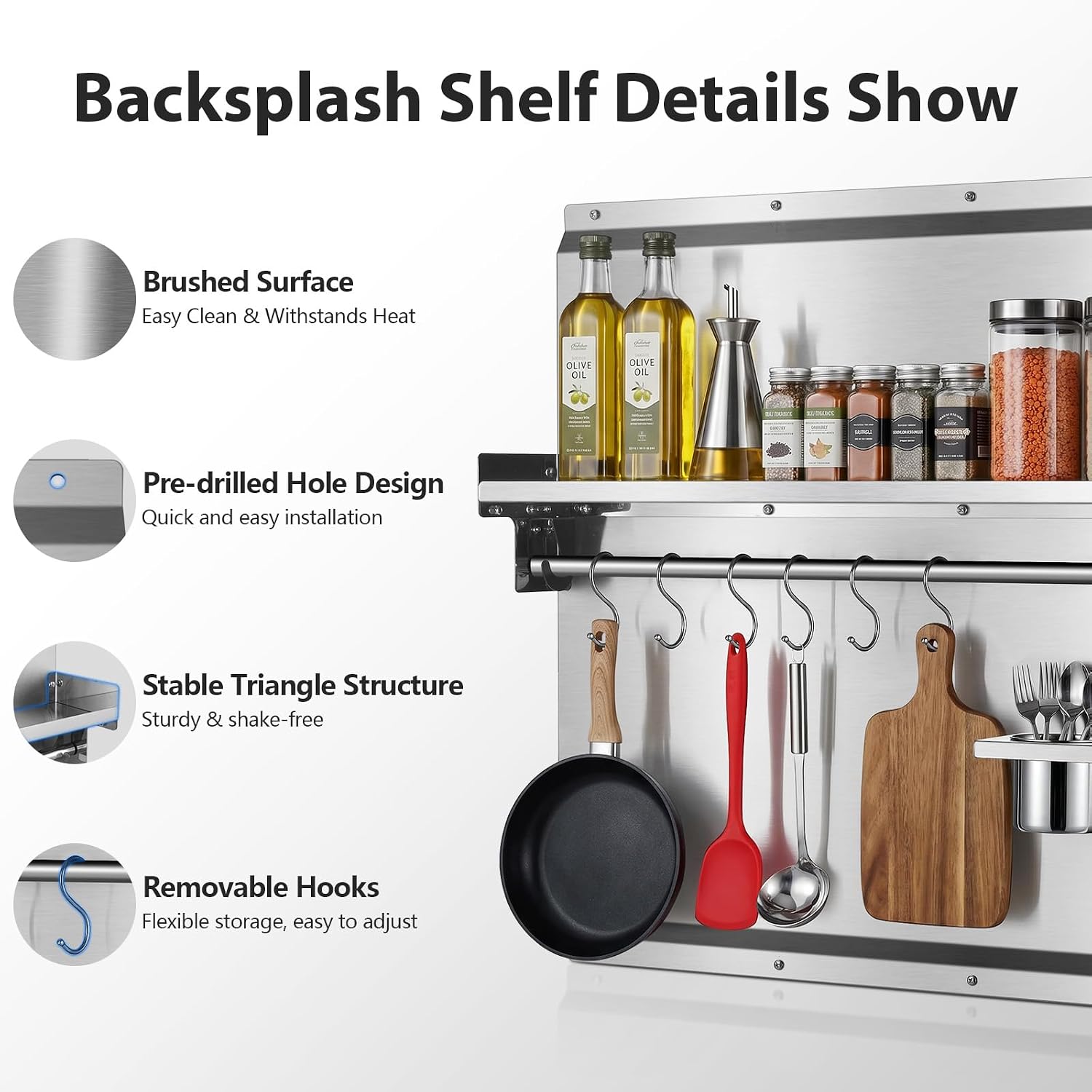 JOEAONZ 30" x 24" Stainless Steel Backsplash for Stove with Storage Shelf
