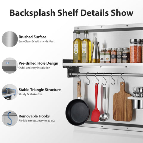 JOEAONZ 30" x 24" Stainless Steel Backsplash for Stove with Storage Shelf