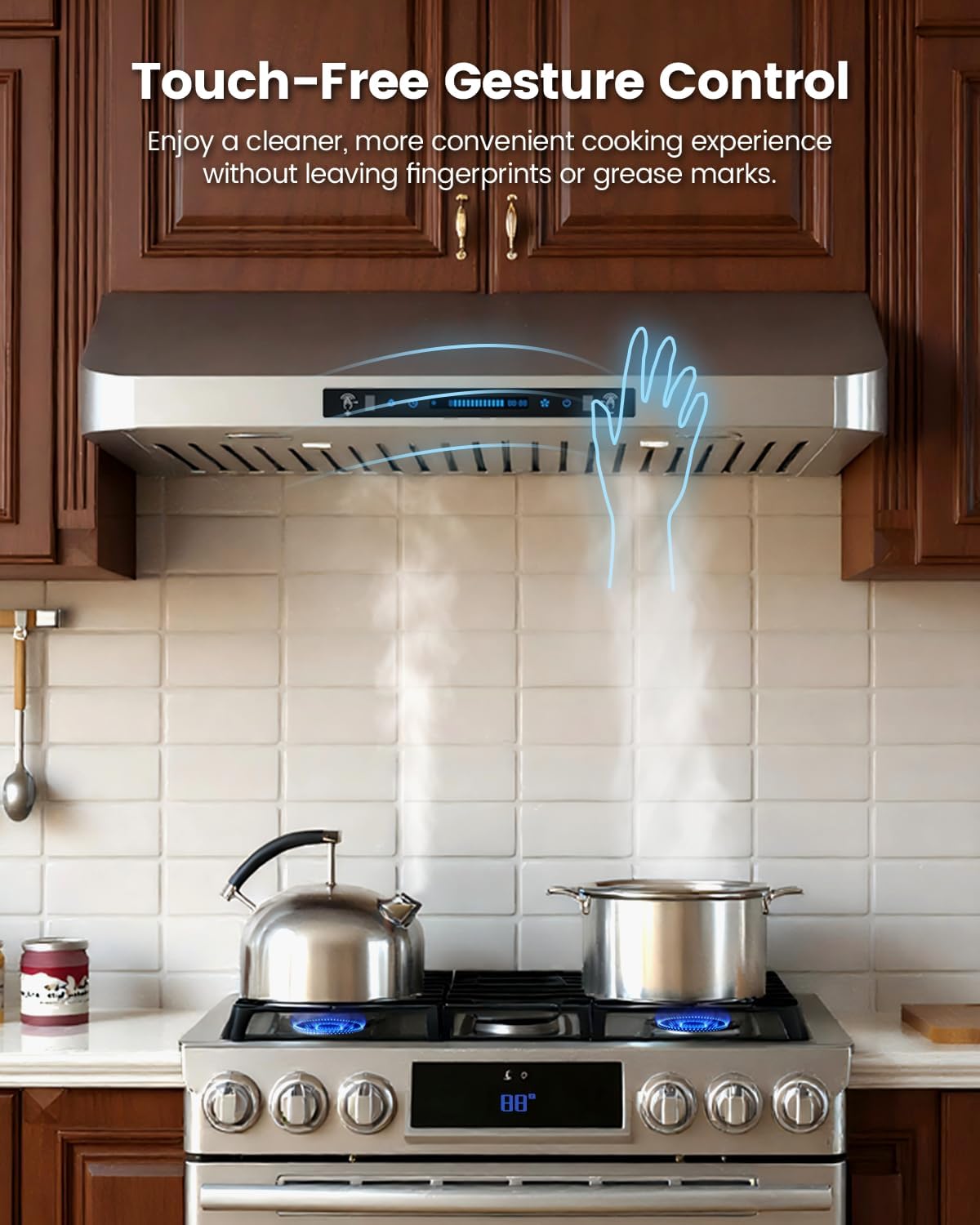 JOCO 36 Inch Under Cabinet Range Hood, 900 CFM, Gesture Touch Remote