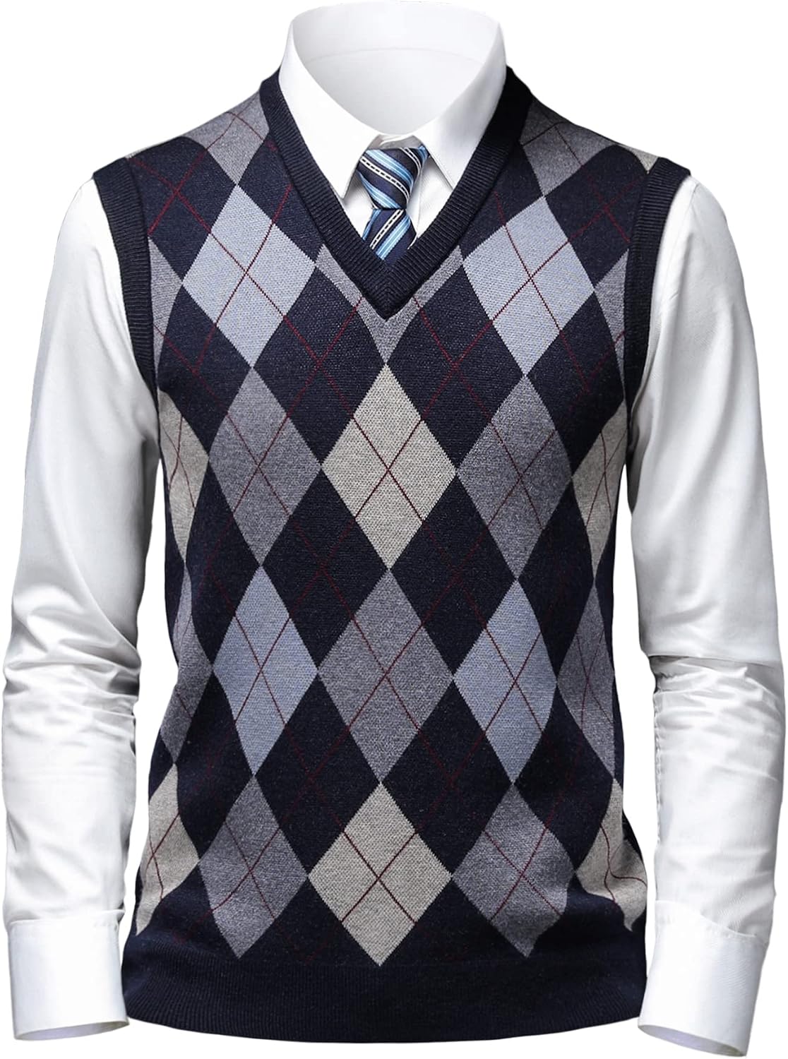 Mens Thick Argyle Sweater Vests Classic V-Neck Knitwear Sleeveless Pullover Autumn Winter Warm Tank Tops