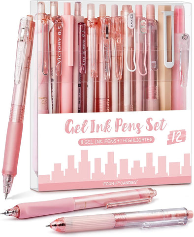 Four Candies Rose Gel Pens, Pink Barrels, Black Ink, 0.5mm, 12 Count