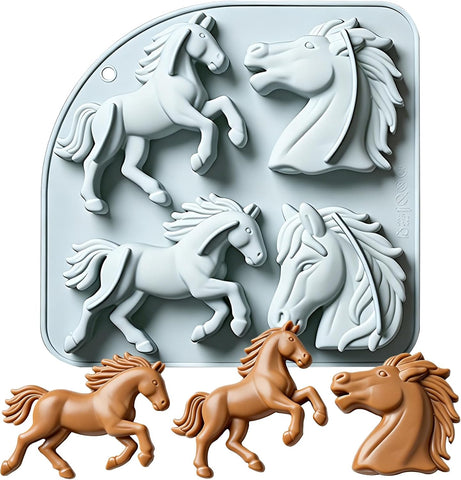 3D Silicone Horse Molds, 4-Cavity Horse Candy Molds for Cake Decoration