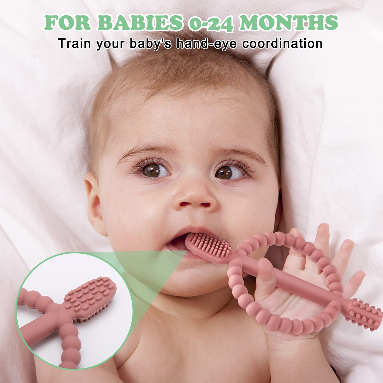 MISSLILI Baby Teething Toys with Easy-Hold Handle, Infant Toothbrush
