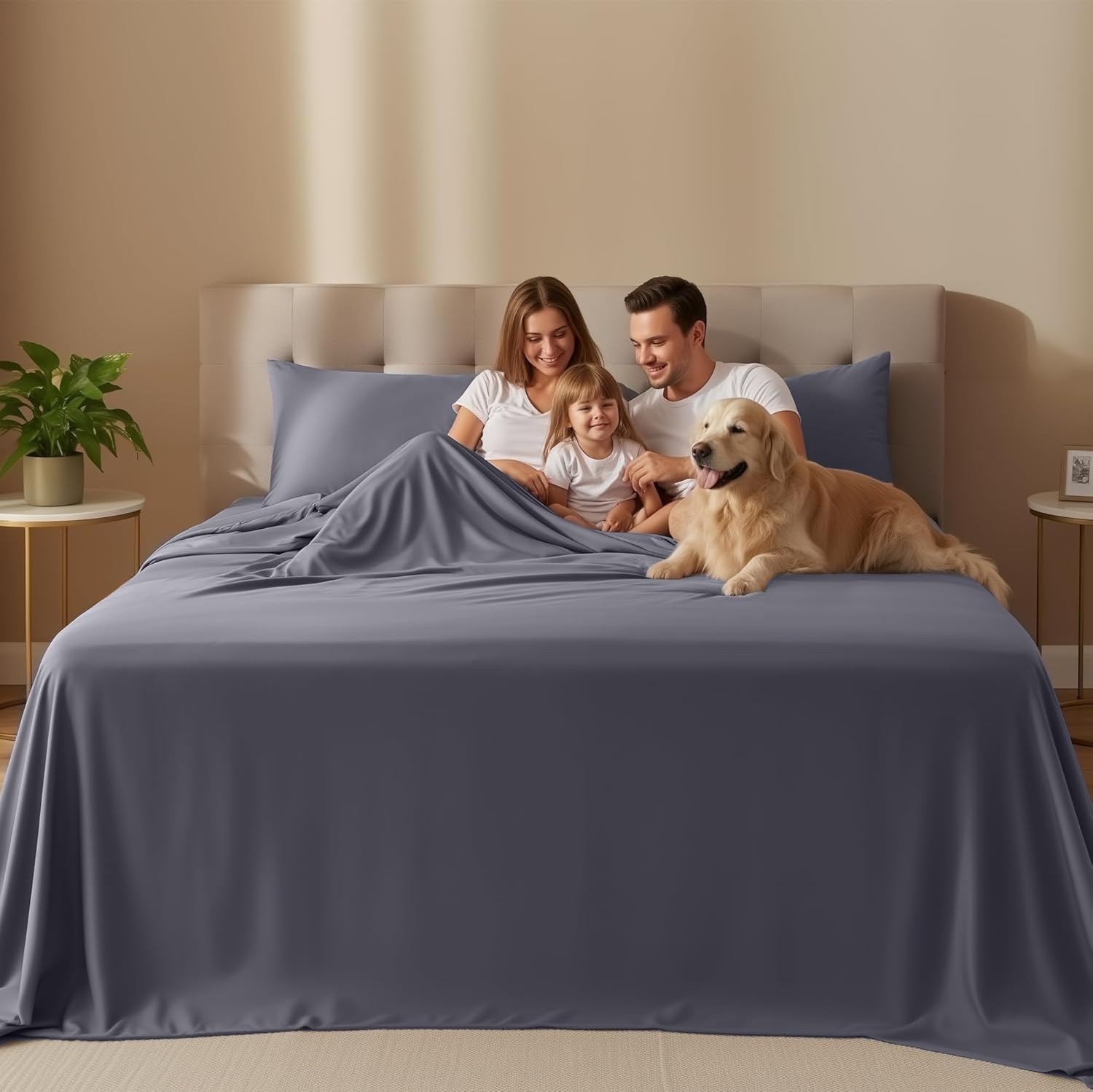 Queen Sheets Set, 4 Pieces 16" Deep Pocket Hotel Luxury Bed Sheets, Grey