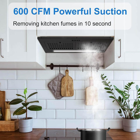 JOEAONZ Range Hood Insert 30 Inch 600 CFM Matte Black Built-in Extractor