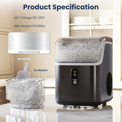 Antarctic Star Nugget Ice Makers Countertop with Self-Cleaning, 35lbs/24H, Portable Sonic Ice Maker Machine with Handle/Basket/Scoop for Home, Kitchen, Office, Camping(Black)