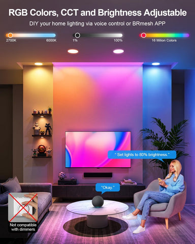DUSKTEC 4 Inch Smart Recessed Lighting, Bluetooth RGB LED Recessed Light