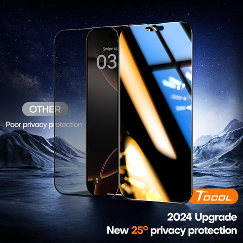 TOCOL for iPhone 16 Pro Max Privacy Screen Protector [True 25°Anti Spy], [9H+ Hardness] Tempered Glass for iPhone 16 Pro Max Full Coverage Screen Protector, Easy Installation, 2 Pack