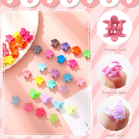 112 Pcs Baby Hair Clips - 28 Color Mini Flower and Butterfly Clips for Girls, Toddlers - Small Claw Clips With Organizer Box - Cute Hair Accessories