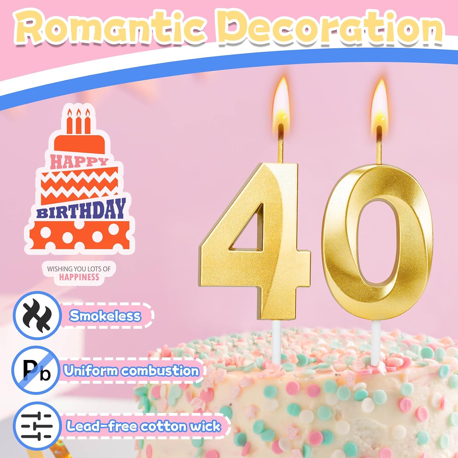 ROYOROYI 40th Birthday Decorations, Gold Number 40 Candles for Cake