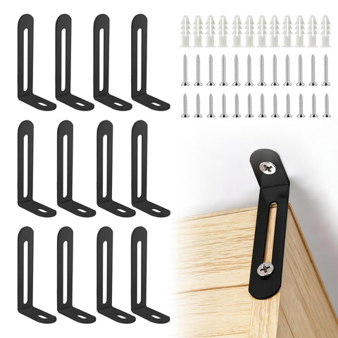 Anti Tip Furniture Anchors, Steel Wall Anchors, 12 Pack, Black