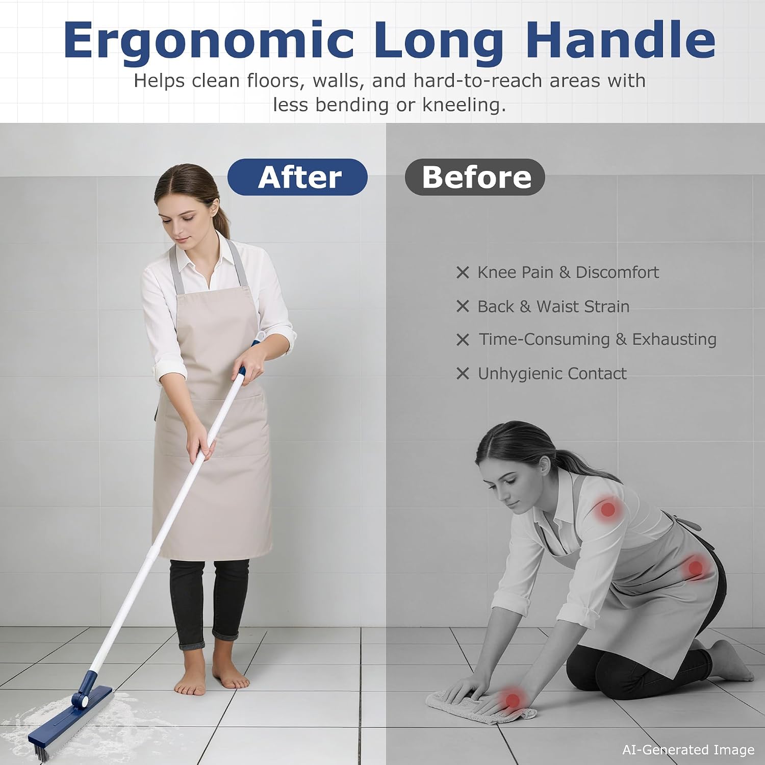 IVYROLL Grout Brush with Long Handle, V-Shaped Bristles, Tile Floor Cleaner
