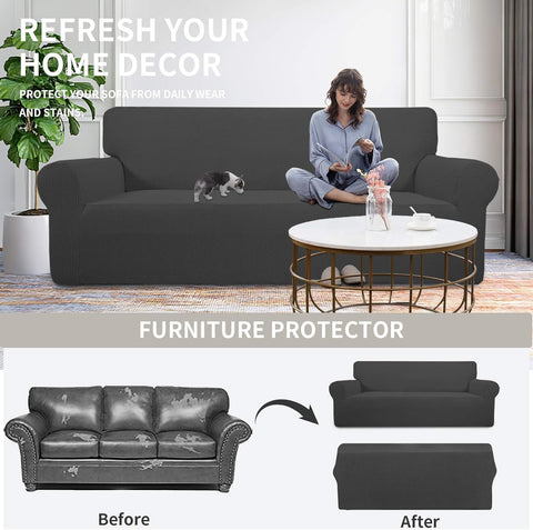 Easy-Going Stretch Couch Covers for Sofa Washable Large Dark Gray