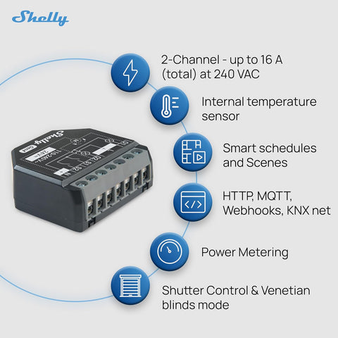 Shelly 2PM Gen4 Smart Relay Switch, WiFi Matter & Zigbee, 2-Channel, 2 Pack