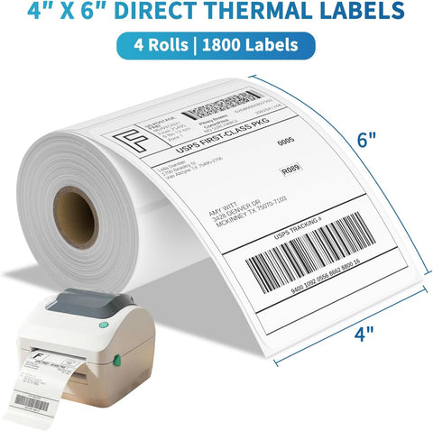 9527 Product 4x6 Direct Thermal Shipping Labels for Zebra 2844 ZP-450 ZP-500 ZP-505,Blank,450 Labels/Roll, 1" Core,Total 4 Rolls