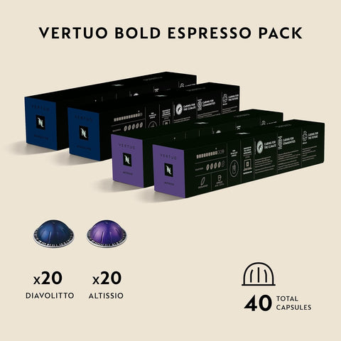 Nespresso Vertuo, Espresso, Bold Variety Pack, 40-Count Espresso Pods | Capsules Medium and Dark Roast Coffee Pack of 1
