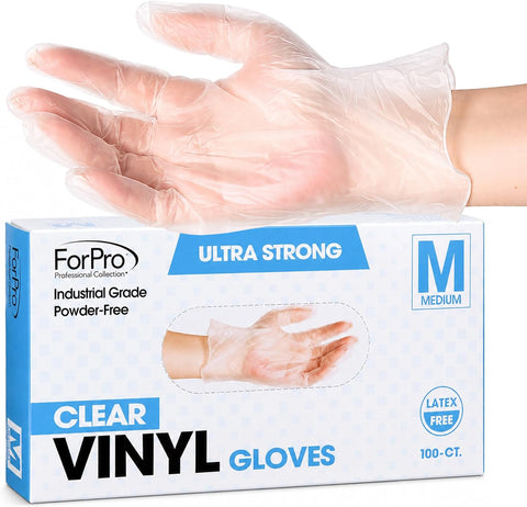 ForPro Disposable Vinyl Gloves, Industrial Grade, Powder & Latex Free, Non-Sterile, Food Safe, 2.75 Mil Palm, 3.9 Mil Fingers