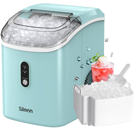 Nugget Countertop Ice Maker, Silonn Chewable Pellet Ice Machine with Self-Cleaning Function, 33lbs/24H, Portable Ice Makers for Home, Kitchen, Office, Green