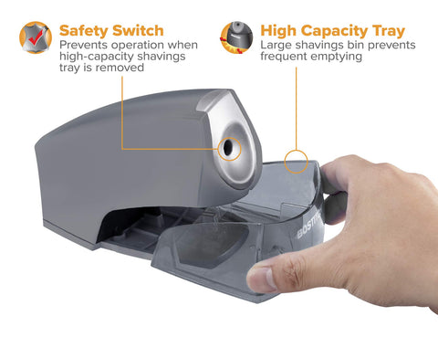 Bostitch Office Personal Electric Pencil Sharpener, Powerful Stall-Free Motor, High Capacity Shavings Tray, Gray (EPS4-KTGRAY)